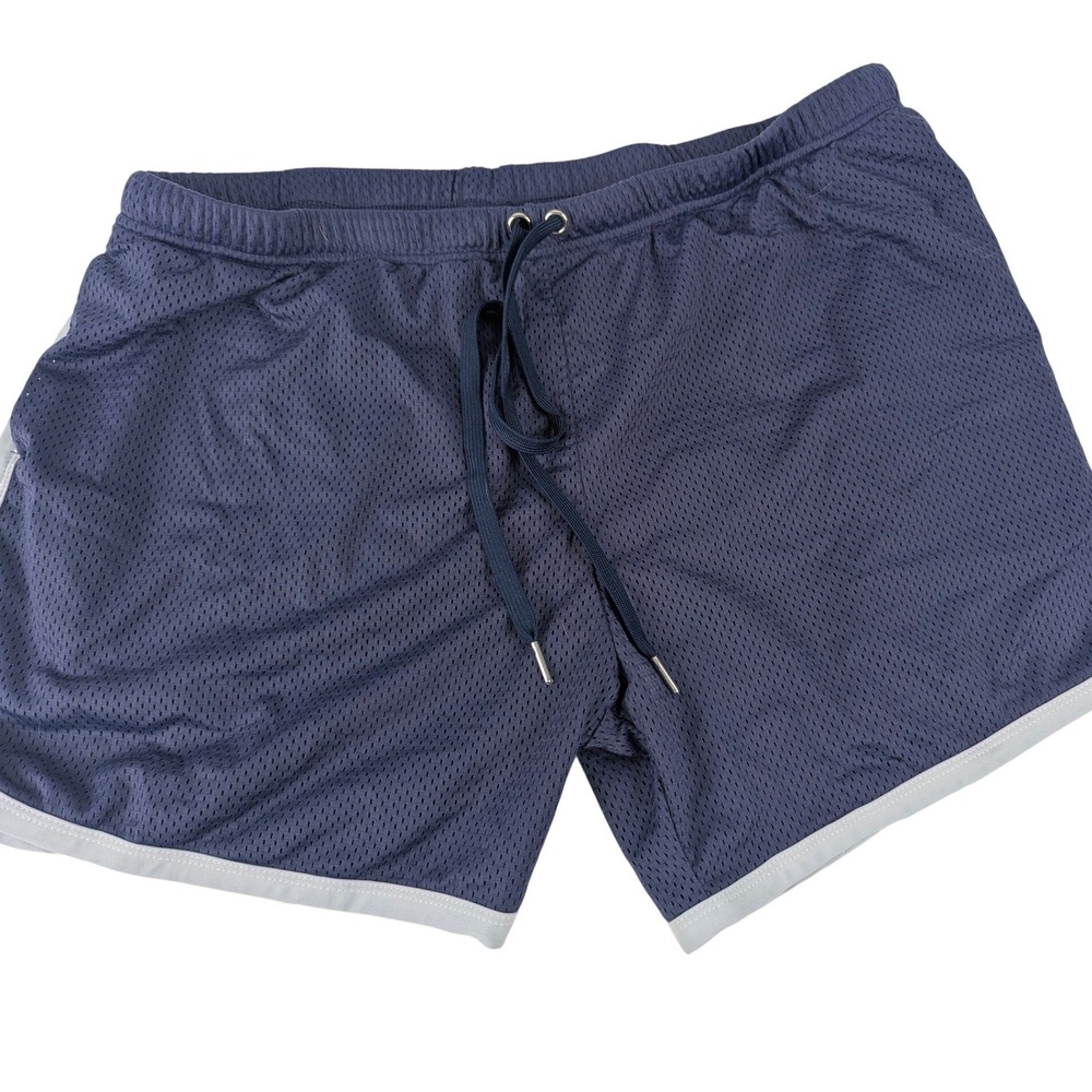 Woof Commando Mens Mesh Athletic Shorts Navy Blue Gray Trim Drawstring 3XL